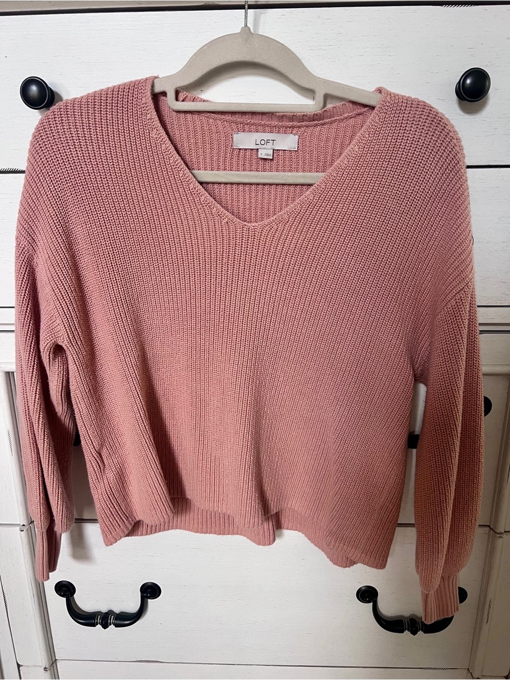 LOFT Dusty Rose V-Neck Knit Sweater
